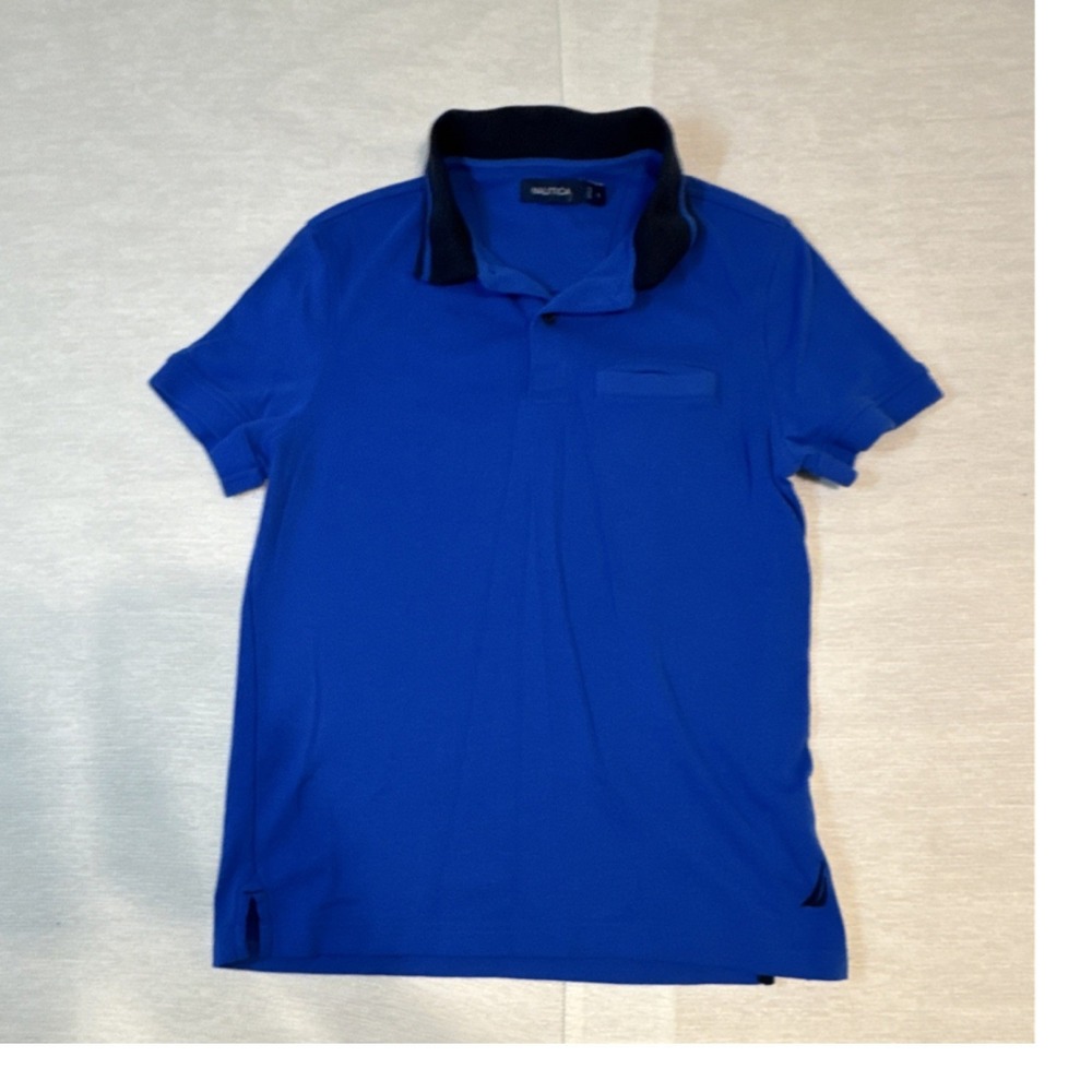 Nautica Men's Blue Solid Polo Shirt Short Sleeve Collared Neck Size S